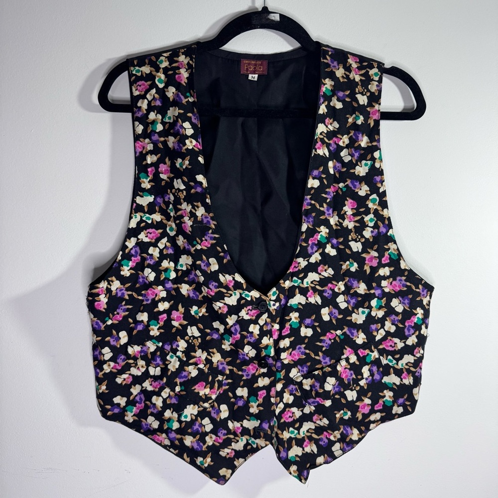 Vintage Paola Floral Vest Medium Cottagecore Fairy Grunge Waistcoat